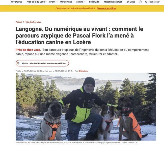 Parution Presse :  La Lozère Nouvelle