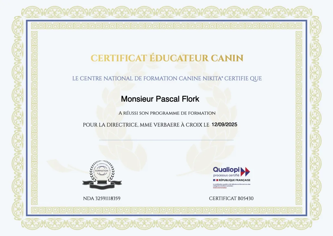 Certification Educateur Canin Pascal Flork